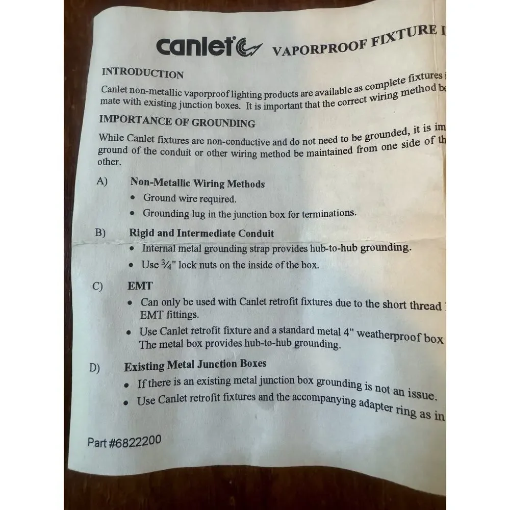 Canlet Vapor Proof Non-metallic Lighting Fixture 150W, PN 68GICF15G-GSC